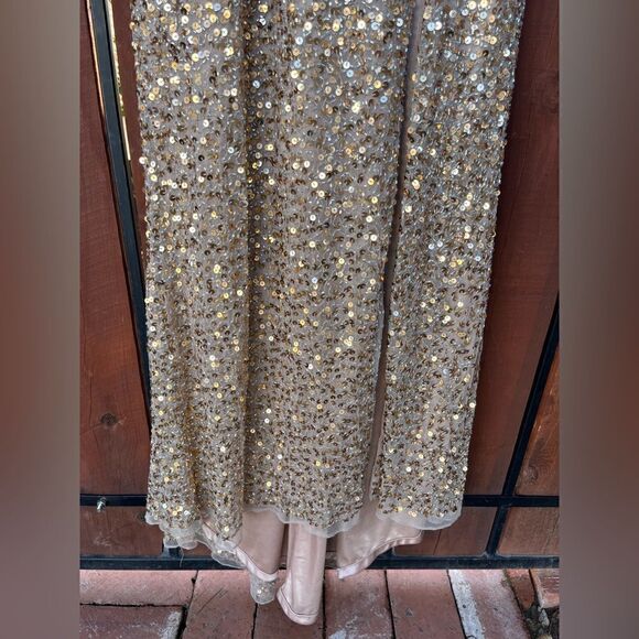 Mac Duggal sequined high slit evening gown shimmering gold size 8 NWT - Picture 9 of 11